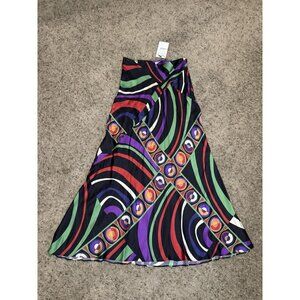 NWT ZARA Maxi Skirt Black Mix Print Satin Silky Bohochic Glam Feminine SMALL 28”